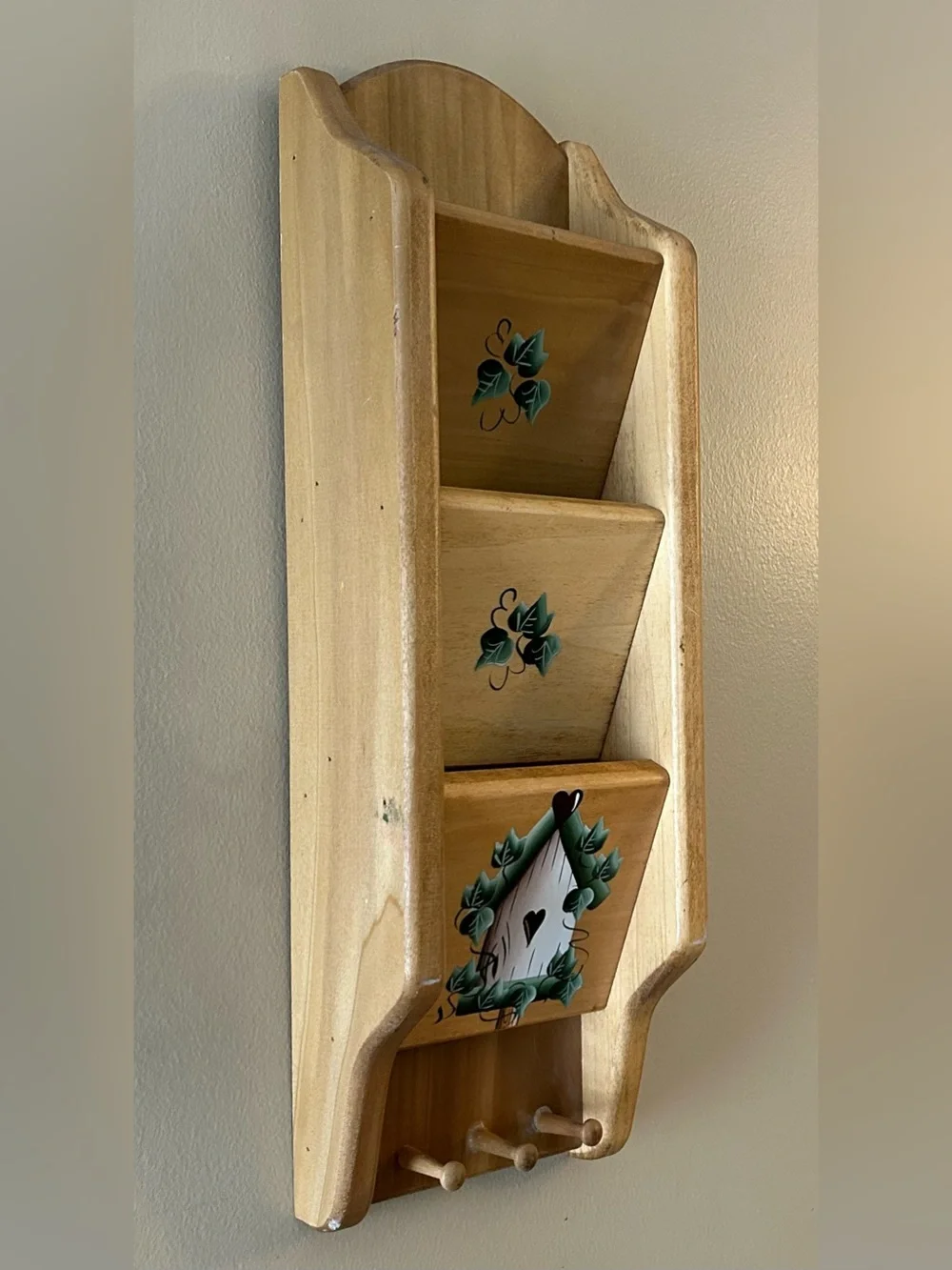Vintage Wooden Wall Pocket Organizer